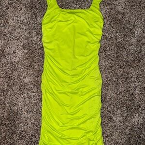 Vibrant Neon Yellow Ruched Dress